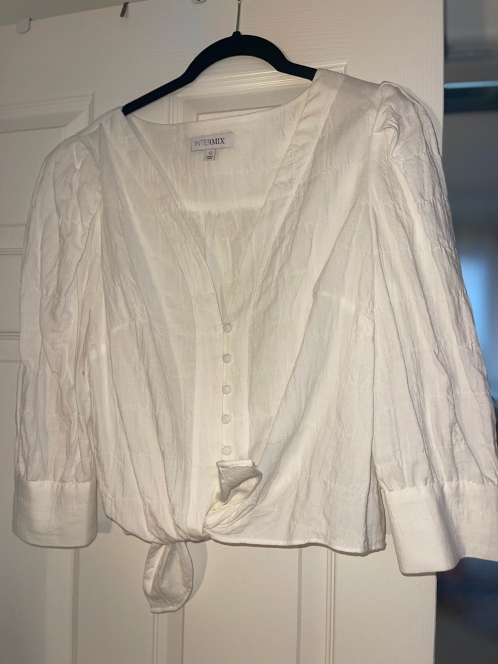 INTERMIX White Tie-Front Button Blouse